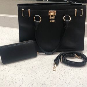 Large leather concealed carry purse and wallet set